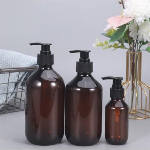 1PCS of Brown Plastic Bottle Refillable Pump Shampoo Soap Containers High Quality Comestic Sample Bottles
