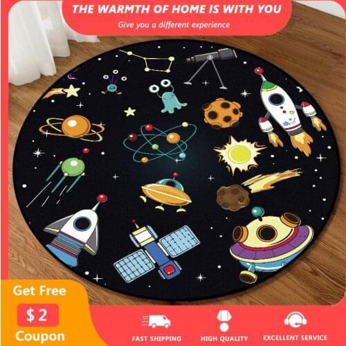 Space Printed Rugs for Bedroom Cartoon Cute Spacecraft Carpet Non-Slip Carpets for Living Room Kid Playing Mat Drop Shipping