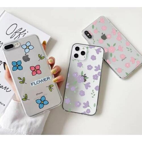 Flower Clear Transparent Phone Case For iPhone 12 Mini 11 Pro Max X XS Max XR 7 8 Plus 6SPlus SE 2020 TPU soft pink purple Cover
