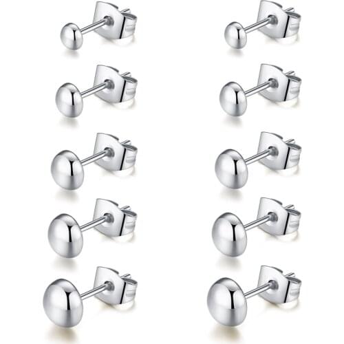 5 Pairs Hypoallergenic Hemispherical Ball Earrings Set 316L Surgical Steel Studs For Women And Men