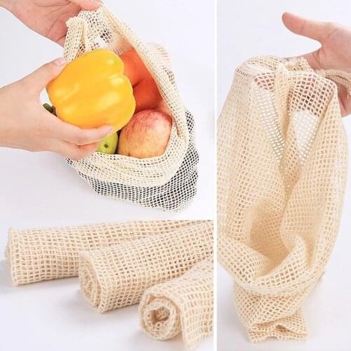 1Pcs Cotton mesh bag practical Reusable drawstring vegetable and fruit toys Storage bag Household shopping bag kitchen supplies