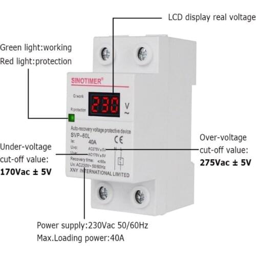 230V AC 40A Display Din Rail Over Under Voltage Protector Self-resetting Device N58A