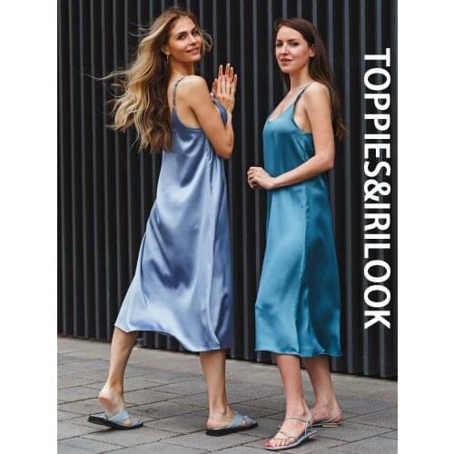 Toppies 2021 Women Satin Dress Party Luxury Shiny Sundress Sexy Imitation Silk Fashion Ladies Dress