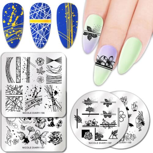 NICOLE DIARY Flower Animals Nail Stamping Plates Rectangle Floral Design Stamp Templates Nail Art Tool Printing Stencil Plant