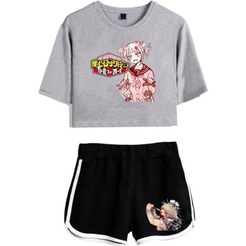 Trend My hero academia Women Two-piece Casual Sexy Sports Shorts + Short-sleeved T-shirt Girl Summer Suit Cross my body Clothes