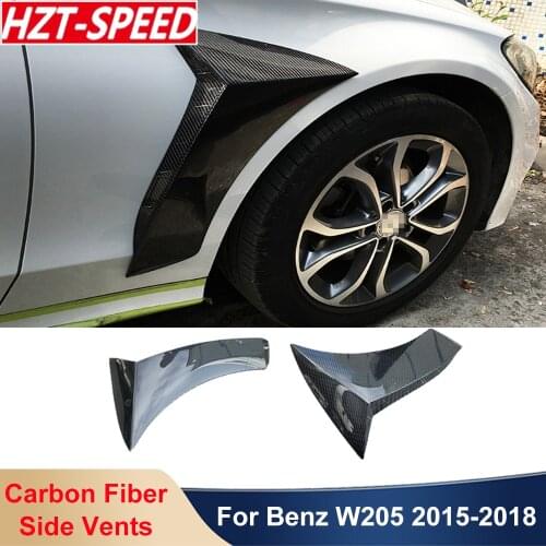 W205 Real Carbon Fiber Car Decorative Side Air Vents Flow Fender Sticker For Benz C Class 2015-2018 Modification