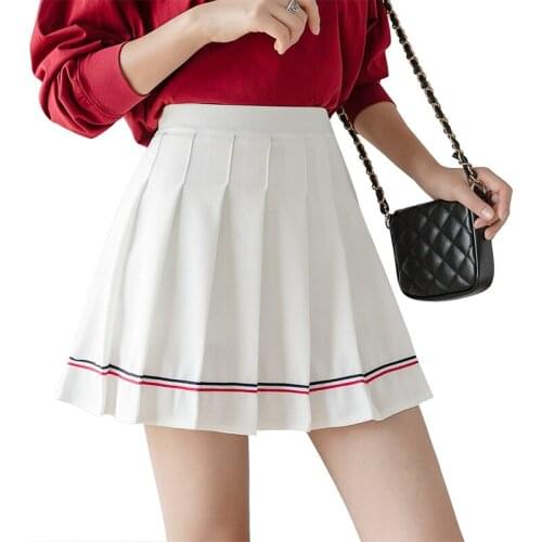 Women Pleated Striped Sexy Skirt with Safe Lining Elastic High Waist Slim Casual Fashion Vintage Elegant A-line Mini Skirt