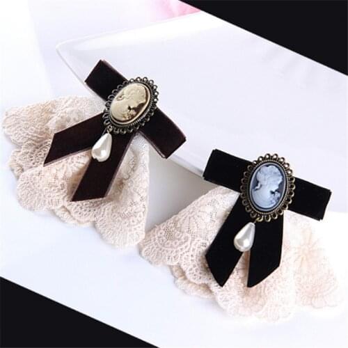 Handmade Jewelry Vintage Queen Head Bow Brooch For Women Girls Corsage Pin Antique Cloth Lace Brooches Buckle Party Accessories