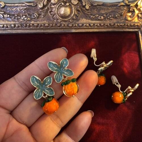 AOMU S925 New Spring Summer Cute Personality Persimmon Orange Glazed Exquisite Drop Earrings for Women Fashion Jewelry Gifts