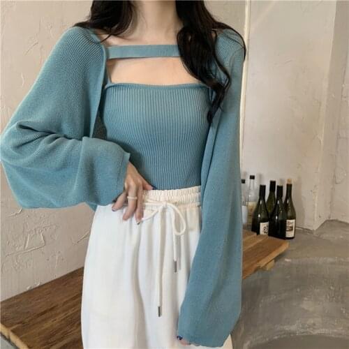 Women Knitted Slim Short Sweaters Cardigans Two Pieces Lady Knitting Soft Autumn Spring Cardigan Outwear for Female