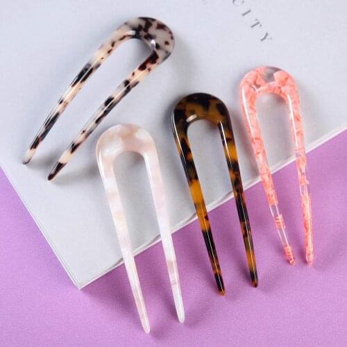 1pcs U-shape French Style Tortoise Shell Hair Pin Stick Hair Clips U Sticks Pins For Women & Girls Fashion Hairstyle Accessories