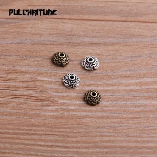 100pcs 3*7*7mm Two Color Receptacle Hollow MINI Flower DIY Spaced Jewelry Accessories Charms For Jewelry Making