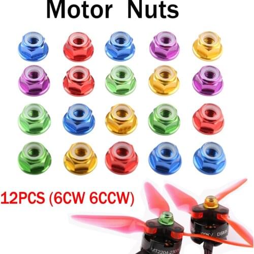 12Pcs M5 Aluminum Motor Screw Nuts Nylon Insert Self Lock Flange Nut CW CCW for RC FPV Racing Drone 2204 2205 2306 Motor