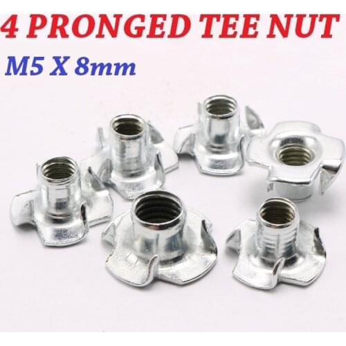 200PCS/LOT M5 Zinc Plated Four Claws Nut Speaker T-nut Blind Pronged Insert Tee Nut Furniture Hardware