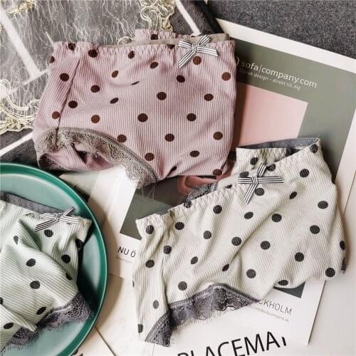 2021 Womens Cotton Underwear Sexy Lace Panties Womens Bow Briefs Womens Dot Underpants Cute Girl Panties Female Lingerie