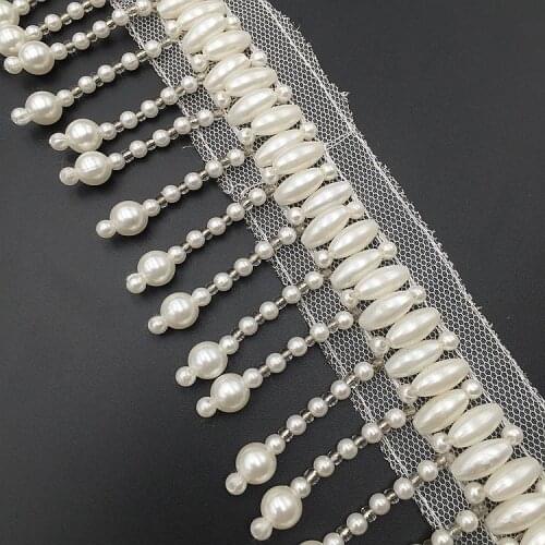 5y Long Pearl Fringe Beaded Tassel Mesh Lace Trims Ribbons For Bridal Wedding Dress Decoration Shoes Ornaments Garment Accessory