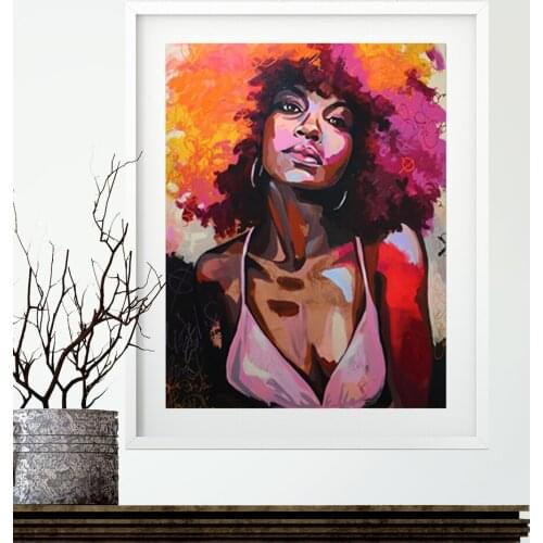 Abstract African Girl With Letters Art Wall Unstretched Painting Decoration Graffiti Art Canvas Home Decoration High Definition