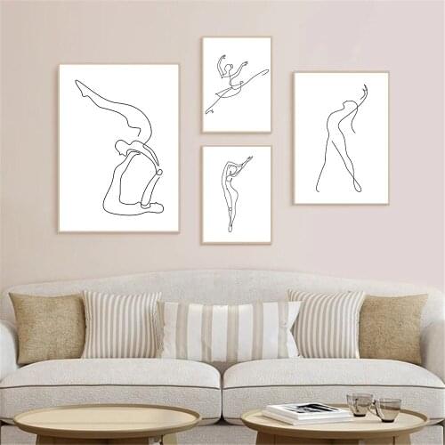 Abstract Dancing Line Canvas Print Ballet Girl Drawing Wall Art Painting Figures Poster Minimalist Wall Pictures Home Decoration