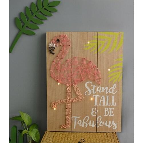 Wood Board LED Line Drawing Painting Pineapple Flamingo Wall Decoration Childrens Room Living Room Decoration Birthday Gift