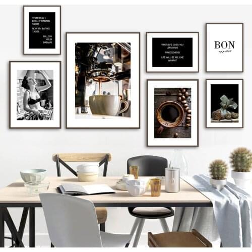 Girl Coffee Machine Cocoa Beans Pine Cone Wall Art Canvas Painting Nordic Posters And Prints Wall Pictures For Living Room Decor