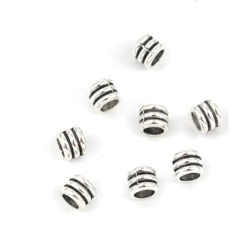 DoreenBeads Zinc Based Alloy Spacer Beads Cylinder Silver Color Stripe 6mm( 2/8") x 5mm( 2/8"), Hole: Approx 3.9mm, 200 PCs