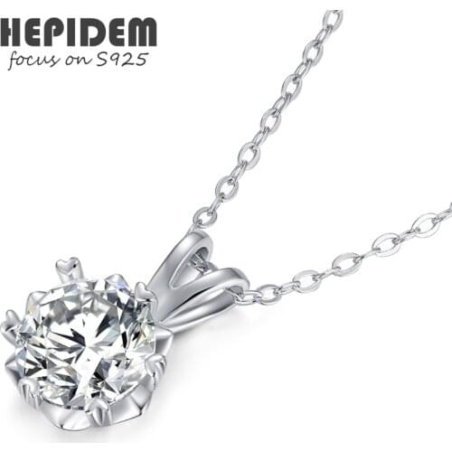 HEPIDEM 100% Really 1ct 6.5mm D Moissanite 925 Sterling Silver Necklace Diamond Test Passed Jewelry Women Christmas Gift H841