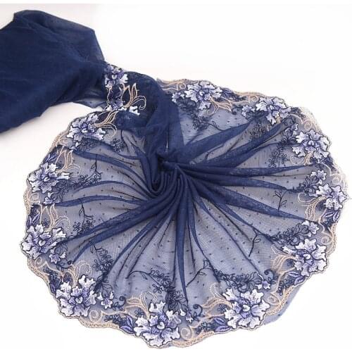 Exquisite Blue Polyester Cotton Embroidery Ribbon 3d Flowers Lace Collar Trim Dress Curtains Hat Sewing Supplies