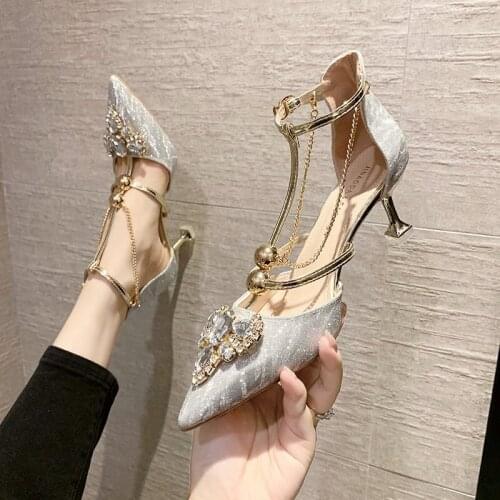 Exquisite Stiletto Pointed Toe Rhinestone Ladies Single Shoes Summer Fashion Sexy Temperament High Heels Wedding Shoes