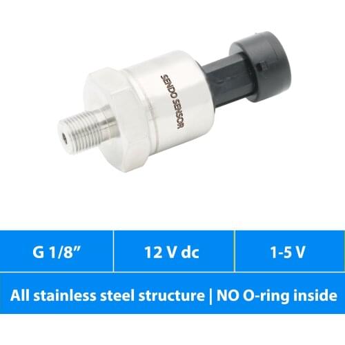 Compact pressure sensors, no internal soft sealing materials, 1 to 5V signal, 12V, 24V power, range 1 to 100 bar, 15 to 1500 psi
