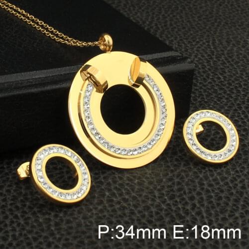 Gold Colors Stainless Steel Jewelry Necklace Stud Earrings Sets Supernova Sales for Women SEDZDBBC
