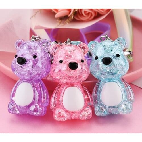 Creative Colorful Leather Rope Keyring ice cracked Acrylic Bubble Bear Keychain Women Men Bag Car Pendant Key Chains Gifts