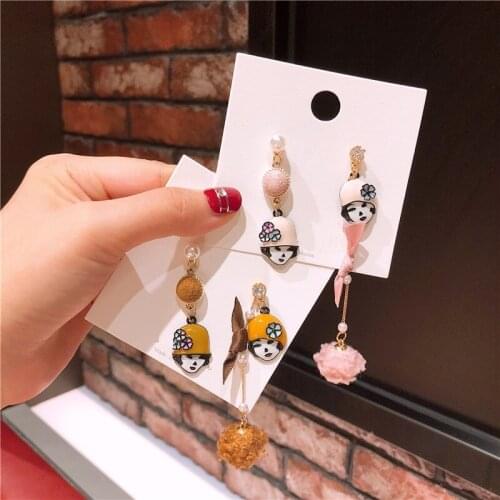 Cute Pink Little Girl Face Earrings for kids Fashion Jewelry Girls Earring Dog Cat Dragon Shape Alloy Earring gift jewelry