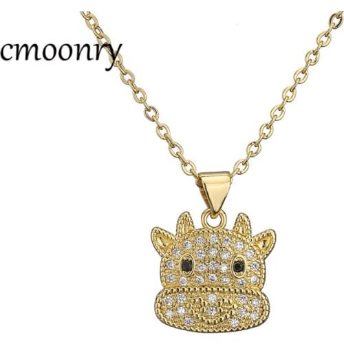 Cmoonry Fashion Gold Color Calf Pendant Necklace For Women Girl Bling Bling CZ Stone Pave Setting Copper Jewelry Party Gift
