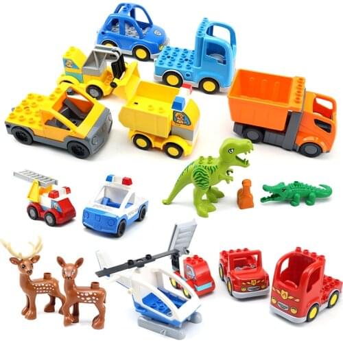 Motorcycle Forklift Tractor Police Airplane Sports Car Fire Truck Big Size Building Blocks DIY City Construction Bricks Toys