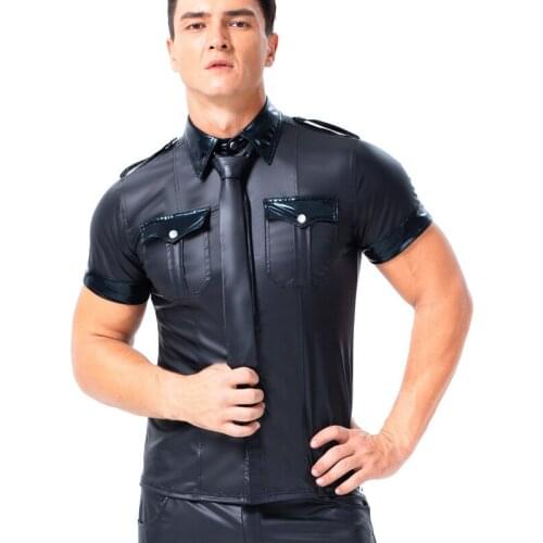 PVC Men Patent Leather Clubwear Costume Tank Top Vest Nightclub T Shirt Top Coat X6037 S-2XL