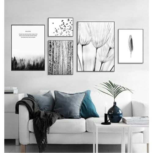 Wall Painting Scandinavian Decoration Picture Nature Winter Forest Nordic Black White Scenery Canvas Art Decorative Print