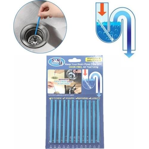 12Pcs/set Sani Sticks Practical Pipeline Bathtub Decontamination Drain Kitchen Sink filt Sani Sticks Sewer Cleaning Rod