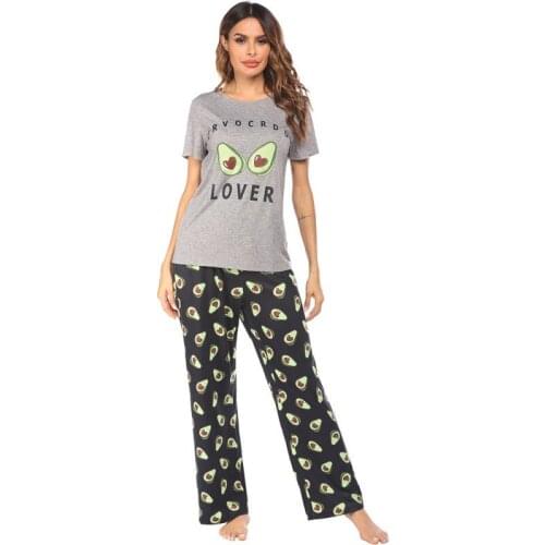 Spring SummerWomen Casual Pajama Suit For Ladies Short-sleeved Printed Home Wear Solid Color Pajama Two-piece Set
