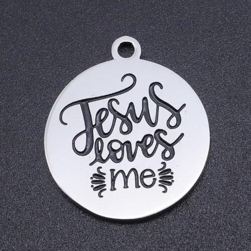 5pcs/lot 100% Stainless Steel Jesus Loves Me Charms Pendants Wholesale Bracelets Pendants Never Tarnish