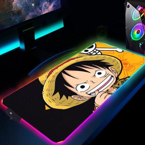 RGB One Piece Mouse Pad 900x400 Rubber Computer Keyboard Desk Mat LED Glowing Anime Mousepad Pc Gamer Gaming Accessories Rugs