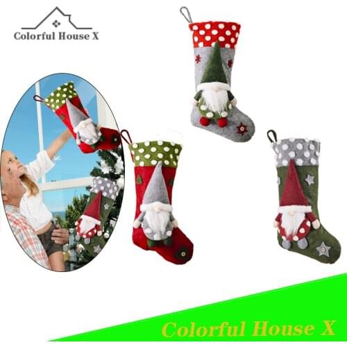 2021 New 2pcs Christmas Old Man Lamb Wool Christmas Stocking Faceless Forest Doll Large-Capacity Non-Woven Fabric Gift Bag Green
