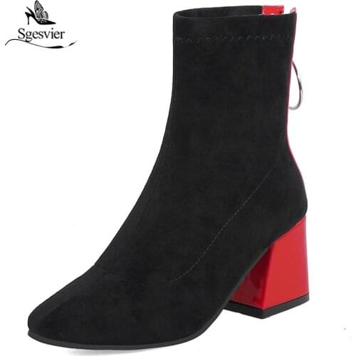 Sgesvier Winter mixed color ankle boots women thick high heels Chelsea boots ladies patchwork winter zipper martin boots OX806