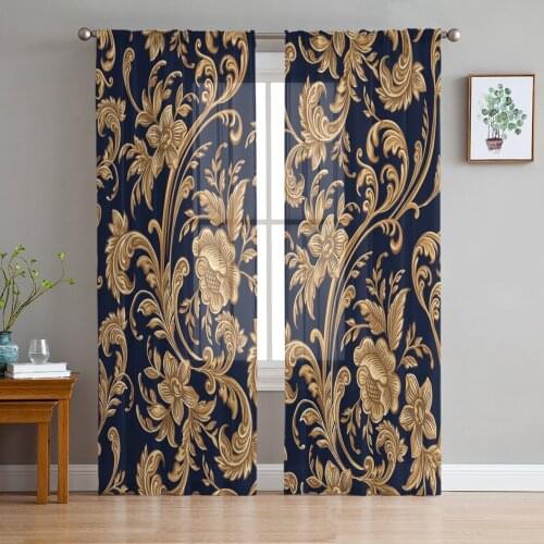 Baroque Flower Leaves Modern Curtains For Living Room Transparent Tulle Curtains Window Sheer For The Bedroom Accessories Decor
