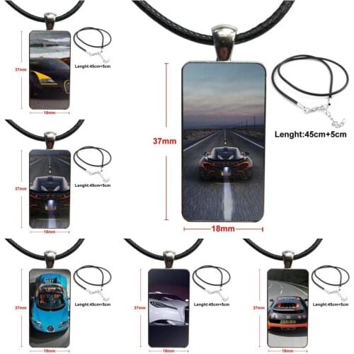 Glass Cabochon Choker Pendant Rectangle Necklace Steel Color Jewelry For Girls Gift Luxury Sports Racing Car Bugatti Copper