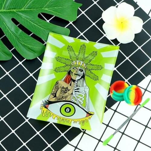 Glass Rolling Tray Cigarette Smoking Rolling Tray Herb Tobacco Tray Smoke Cigarette Paper Tray with oil wax container dab tool