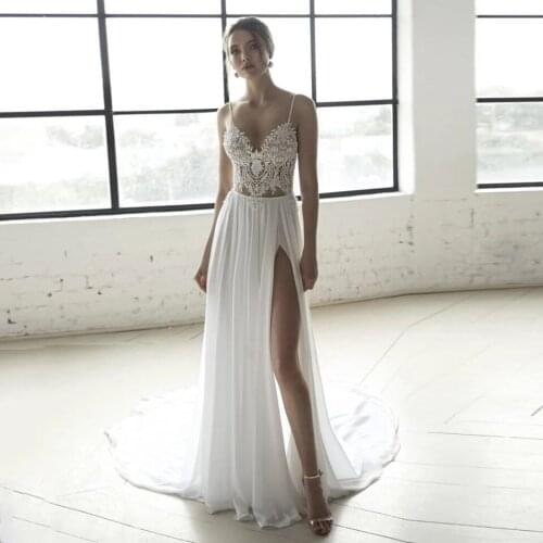 Boho Two Pieces Wedding Dress 2021 Beach A-line Spaghetti Straps Sweetheart Bohemian Bridal Gowns Sleeveless Simple Sweep Train