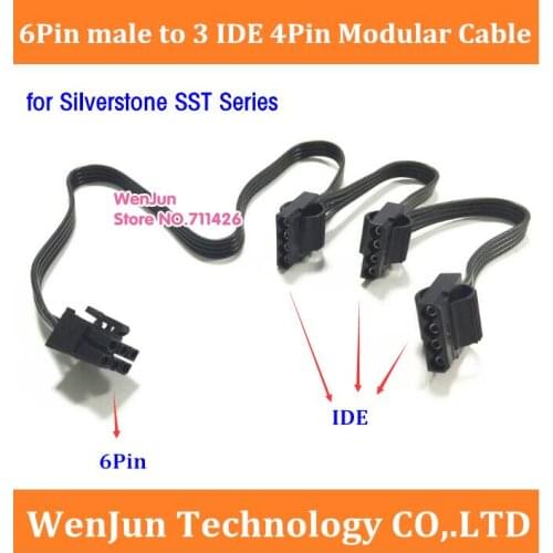 18AWG Black PCI-E 6p 6Pin male 1 to 3*IDE Molex 4pin modular Power Supply Adapter Cable for Silverstone SST Series modular