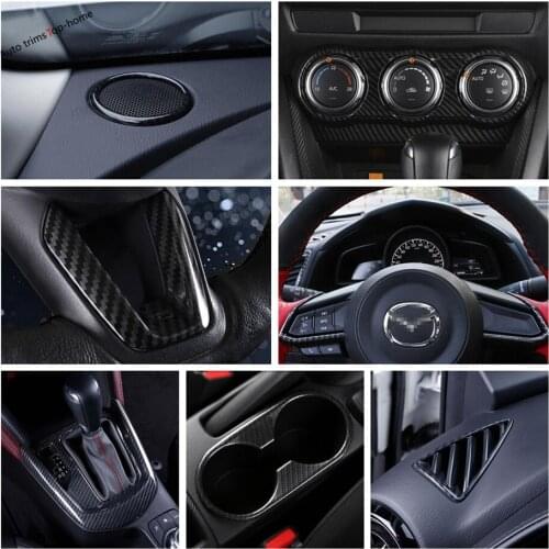 Yimaautotrims Carbon Fiber Look Interior Refit Kit Air AC Steering Wheel / Cup Holder Cover Trim For Mazda CX-3 CX3 2016 - 2020