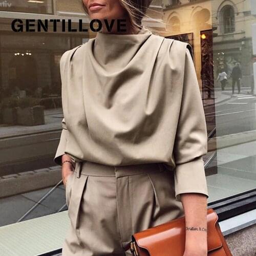 Autumn Winter Long Sleeve Turtleneck Women Shirt New Style Solid Color Loose Fashion Pullover Commuter Female Blouse Lady