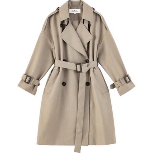 2020 Spring Autumn Oversize Long Trench Coat Womens new Korean Loose Double breasted Classic Windbreaker female Overcoats m531